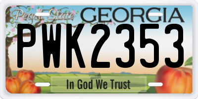 GA license plate PWK2353