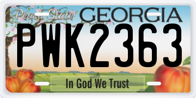 GA license plate PWK2363