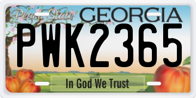 GA license plate PWK2365