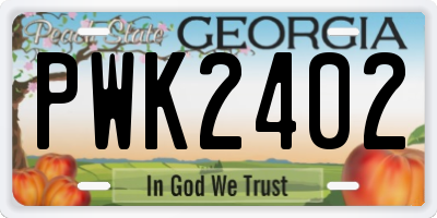 GA license plate PWK2402