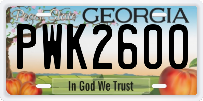 GA license plate PWK2600