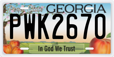 GA license plate PWK2670