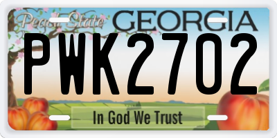 GA license plate PWK2702