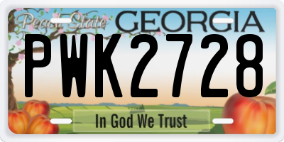 GA license plate PWK2728