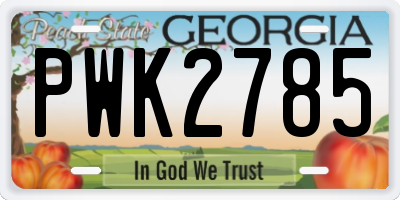 GA license plate PWK2785