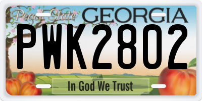 GA license plate PWK2802