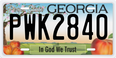 GA license plate PWK2840
