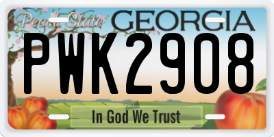 GA license plate PWK2908