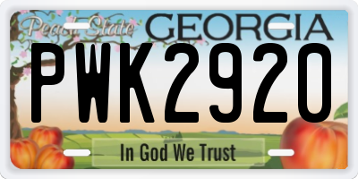 GA license plate PWK2920