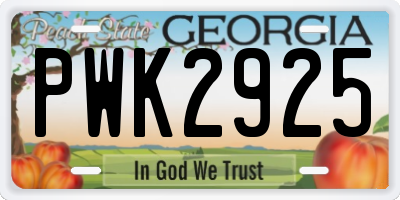 GA license plate PWK2925
