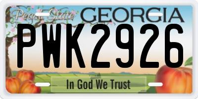 GA license plate PWK2926