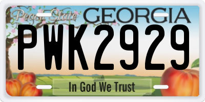 GA license plate PWK2929