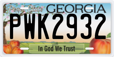 GA license plate PWK2932
