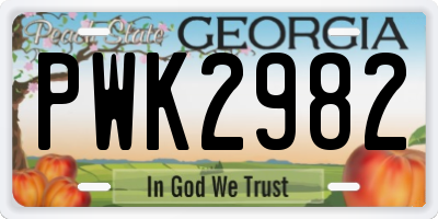 GA license plate PWK2982