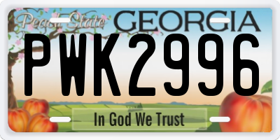 GA license plate PWK2996