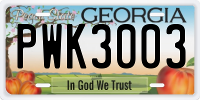 GA license plate PWK3003