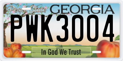 GA license plate PWK3004