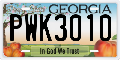 GA license plate PWK3010