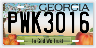 GA license plate PWK3016
