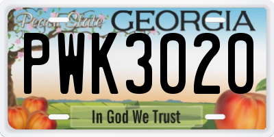 GA license plate PWK3020