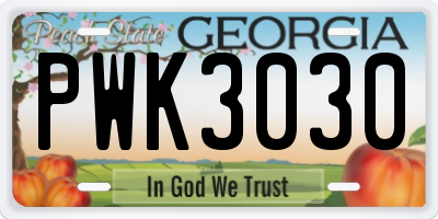 GA license plate PWK3030