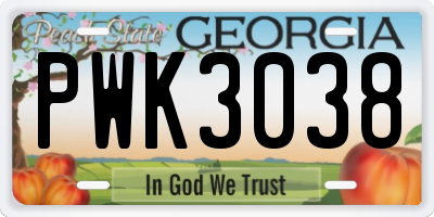 GA license plate PWK3038