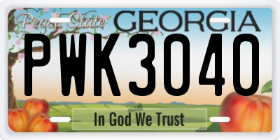 GA license plate PWK3040