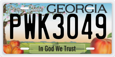 GA license plate PWK3049