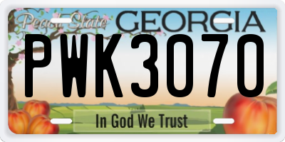 GA license plate PWK3070