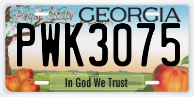 GA license plate PWK3075