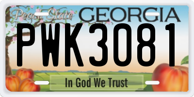 GA license plate PWK3081
