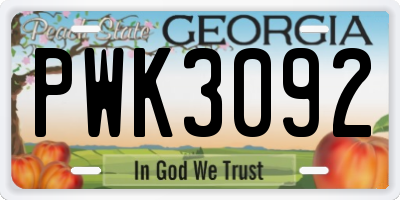 GA license plate PWK3092