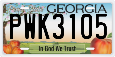 GA license plate PWK3105