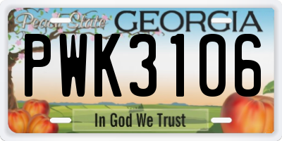 GA license plate PWK3106