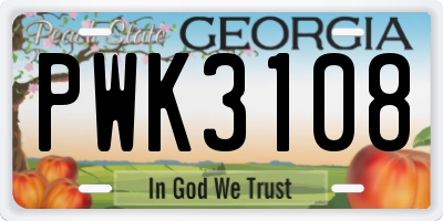 GA license plate PWK3108