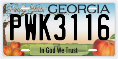 GA license plate PWK3116