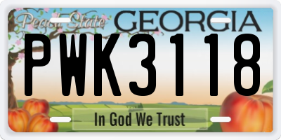 GA license plate PWK3118