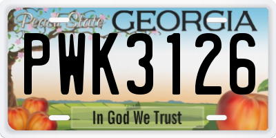 GA license plate PWK3126