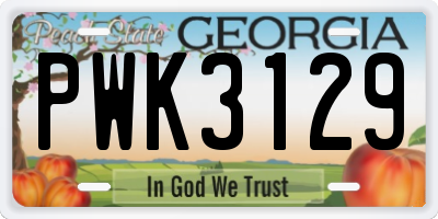 GA license plate PWK3129