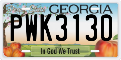 GA license plate PWK3130