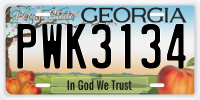 GA license plate PWK3134