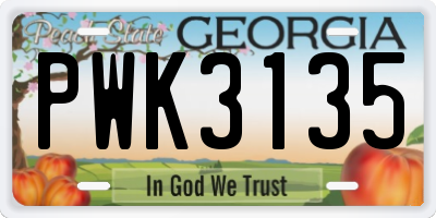 GA license plate PWK3135