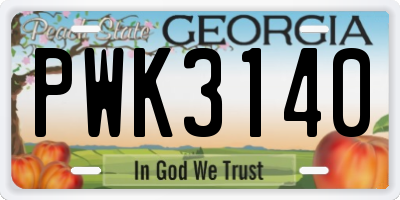 GA license plate PWK3140