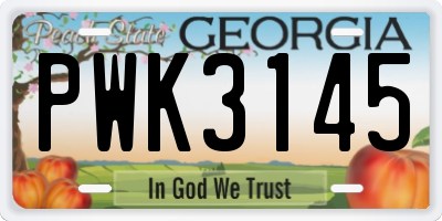 GA license plate PWK3145
