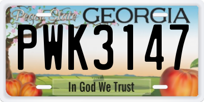 GA license plate PWK3147