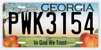 GA license plate PWK3154