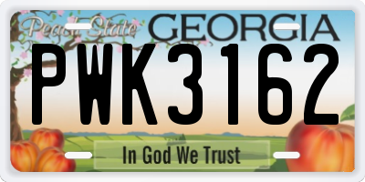 GA license plate PWK3162