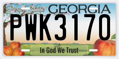 GA license plate PWK3170