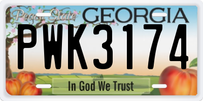GA license plate PWK3174