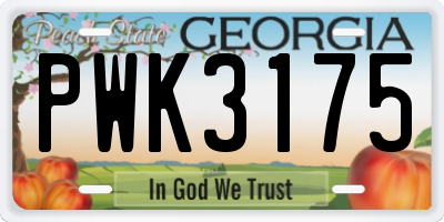 GA license plate PWK3175